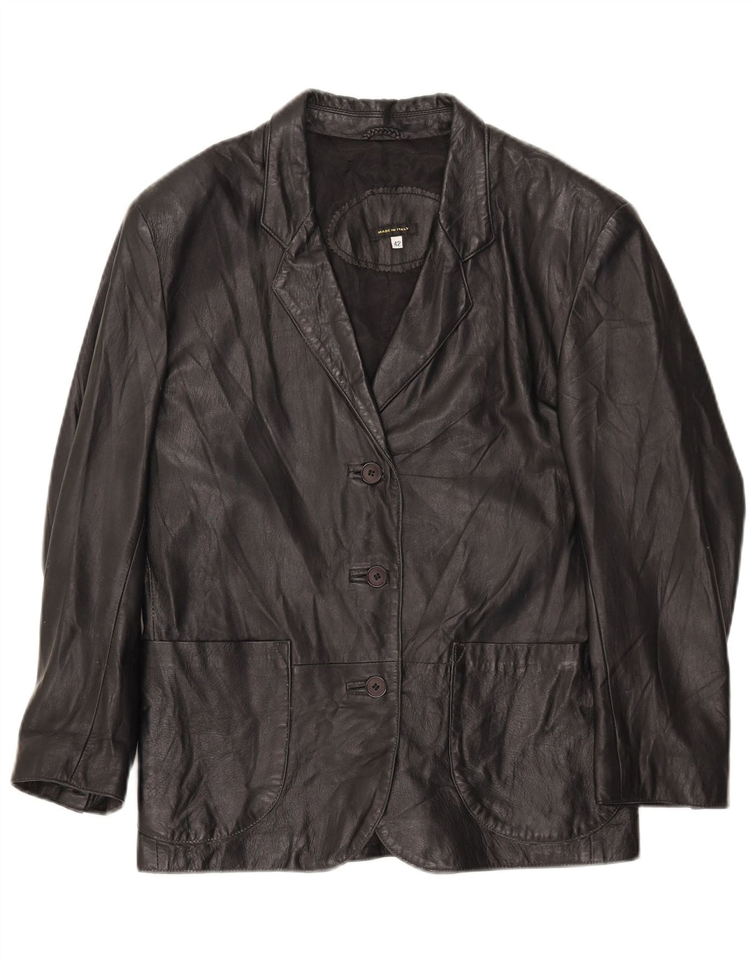 Jachetă vintage din piele cu 3 nasturi pentru femei IT 42 Medium Black