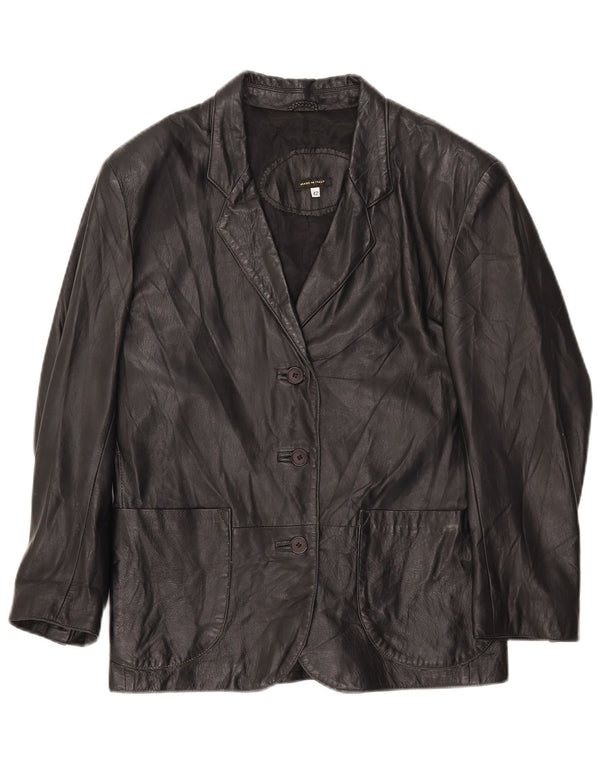 Jachetă vintage din piele cu 3 nasturi pentru femei IT 42 Medium Black