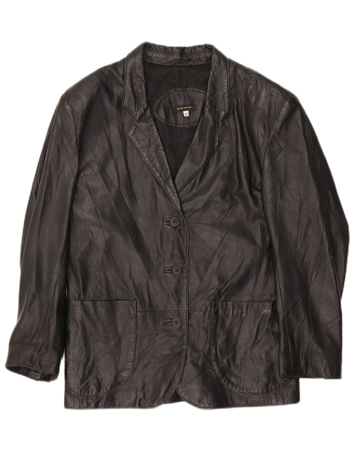 Jachetă vintage din piele cu 3 nasturi pentru femei IT 42 Medium Black