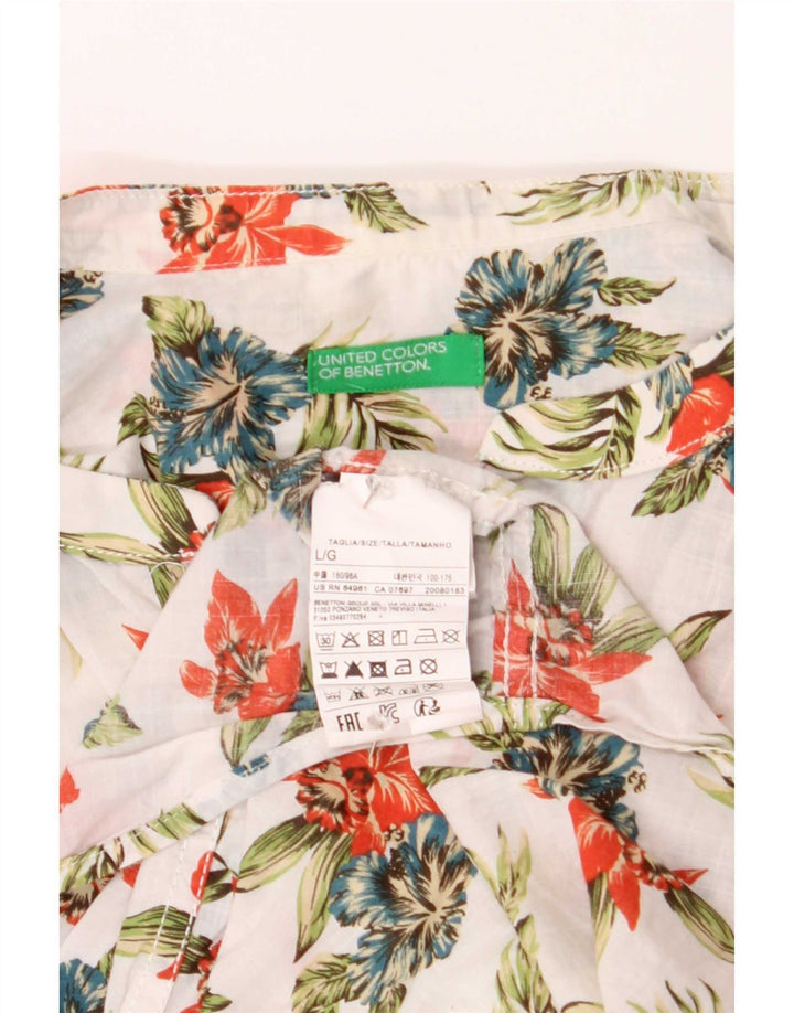 Cămașă Benetton pentru bărbați, mare, alb, floral din bumbac