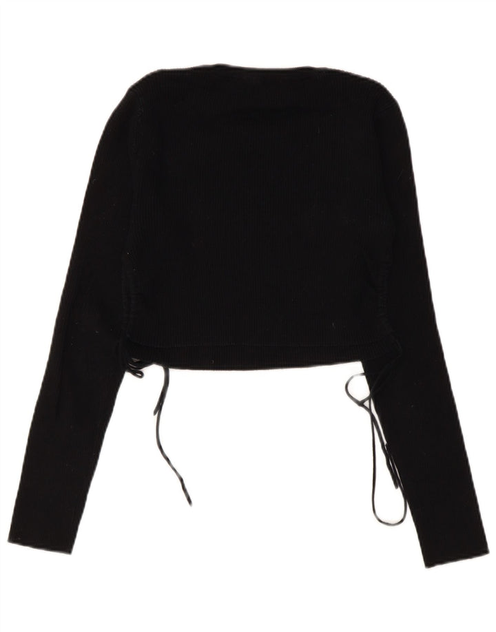 Crop Top pentru femei Zara cu mânecă lungă UK 14 mare negru