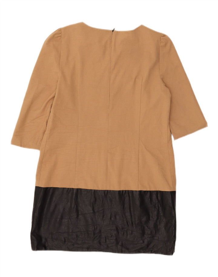 Rochie rotativă pentru femei Zara, cu mâneci 3/4 UK 14, mare, bej, poliester color bloc