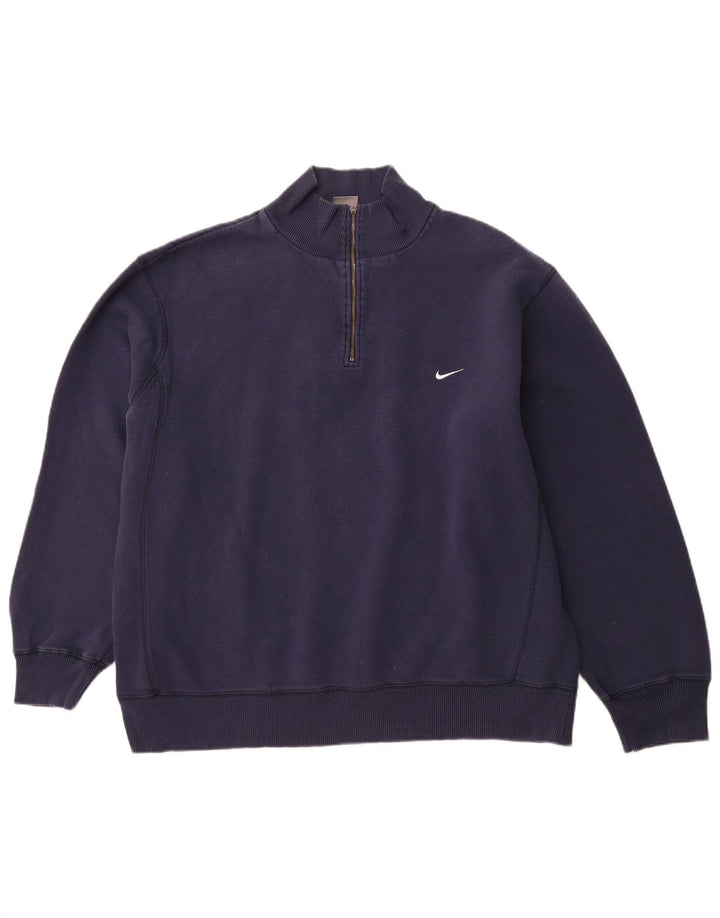 Pulover pentru bărbați NIKE, cu fermoar și gât, UK 45/47 XL, bumbac, albastru bleumarin