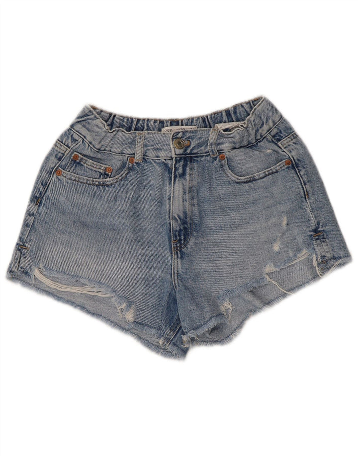 Pantaloni scurți din denim învechit cu talie înaltă pentru fete ZARA 13-14 ani W28 Albastru