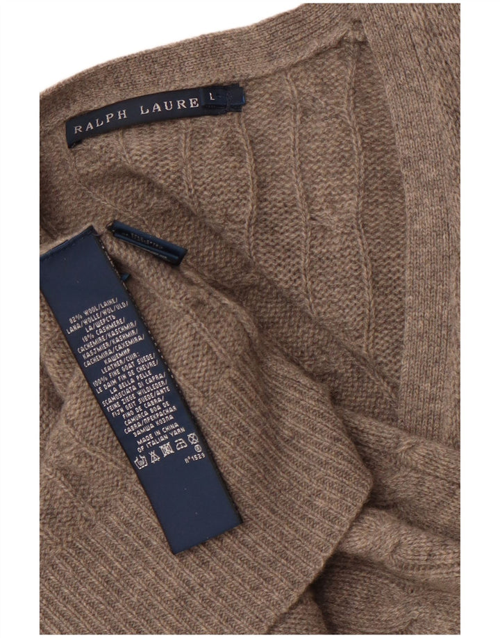 Pulover cardigan cu paragate RALPH LAUREN pentru femei UK 14 mare, gri, bloc de culoare
