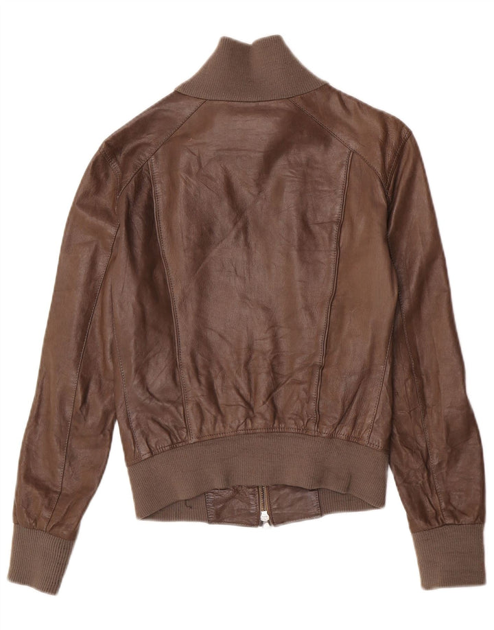 Jachetă de piele vintage pentru femei IT 40 Small Brown
