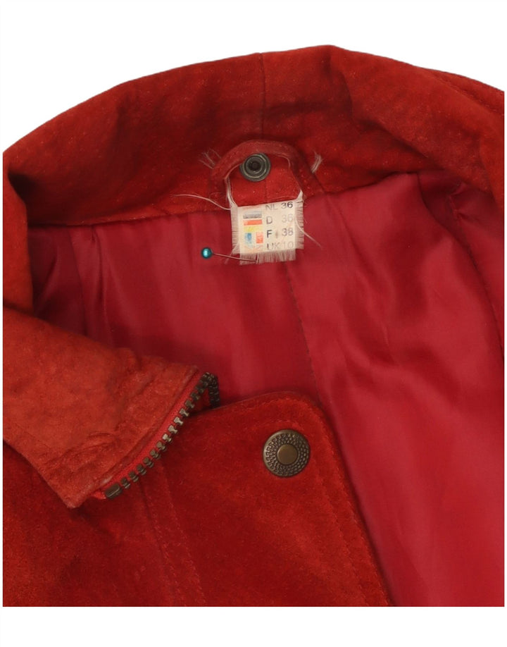 Pardesiu supradimensionat din piele intoarsa vintage pentru femei UK 10 Small Red