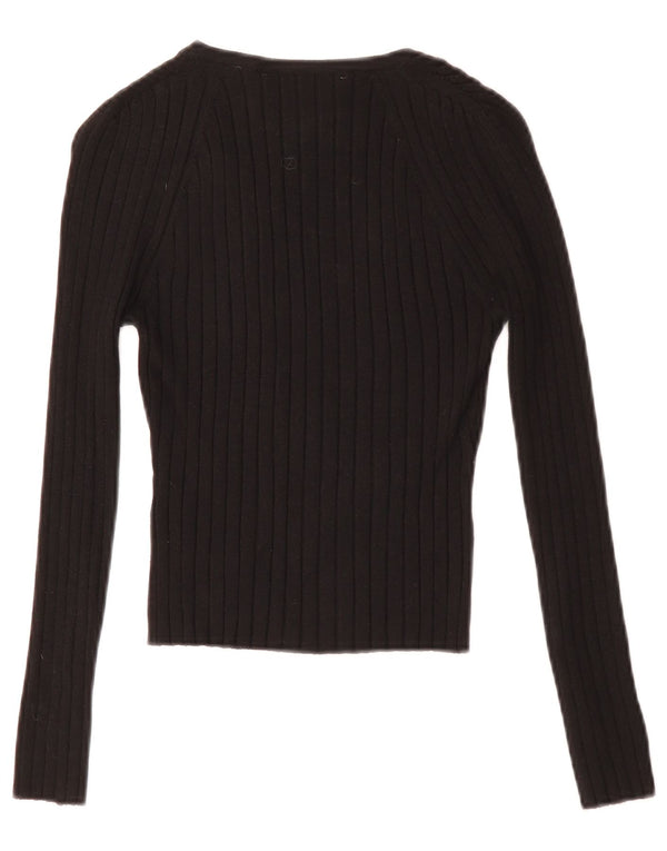 Zara Womens Crop V-Neck Jumper Sweater UK 8 Small Black Viscose