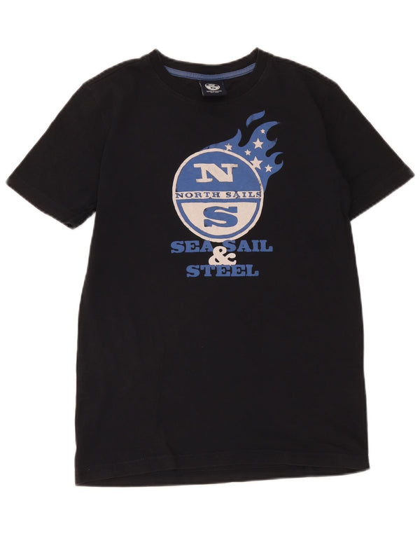 Tricou grafic North Sails pentru baieti Top 11-12 ani bumbac negru