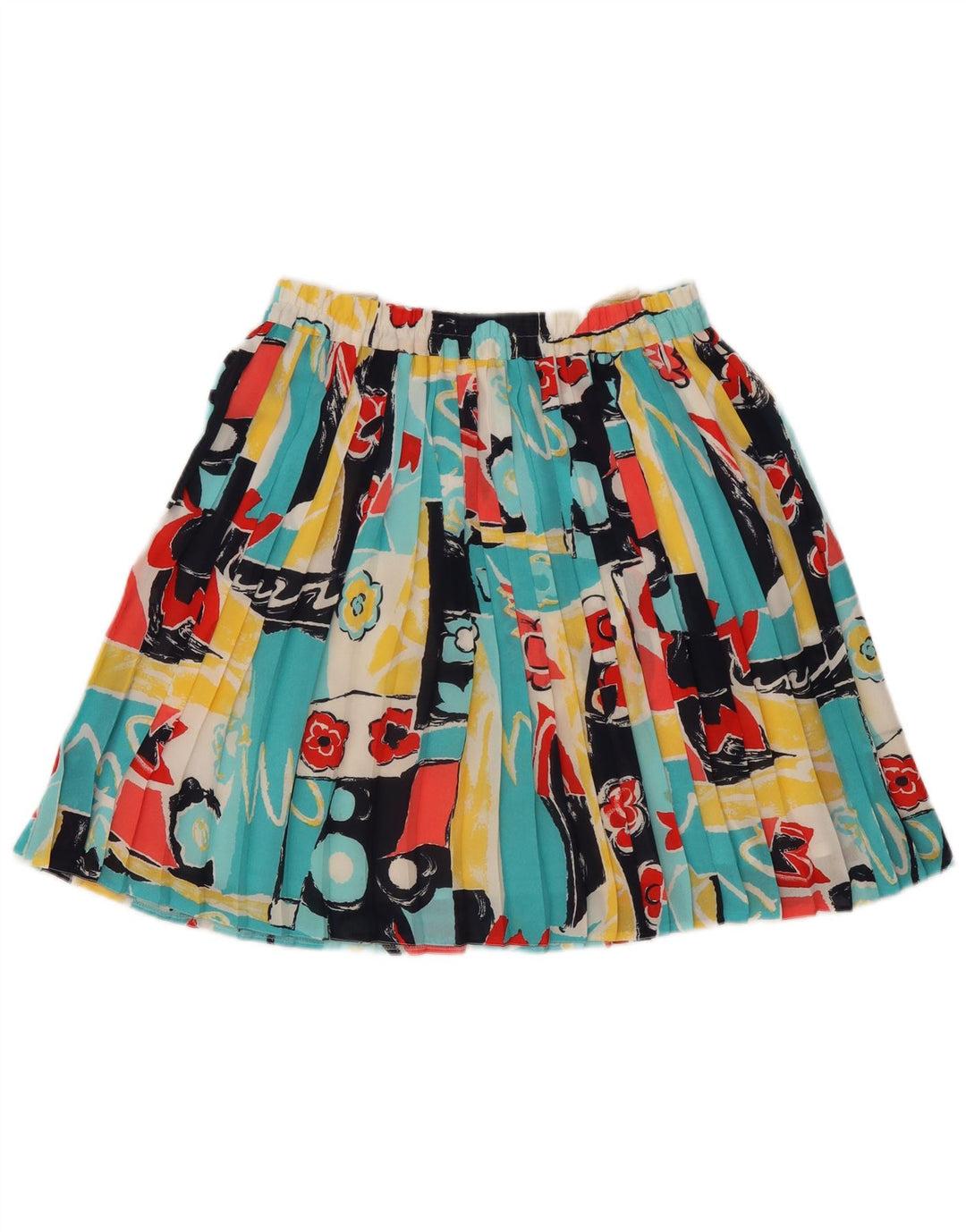 Fusta plisată cu cuțit cu model abstract pentru femei vintage UK 14 Medium W32 Multic