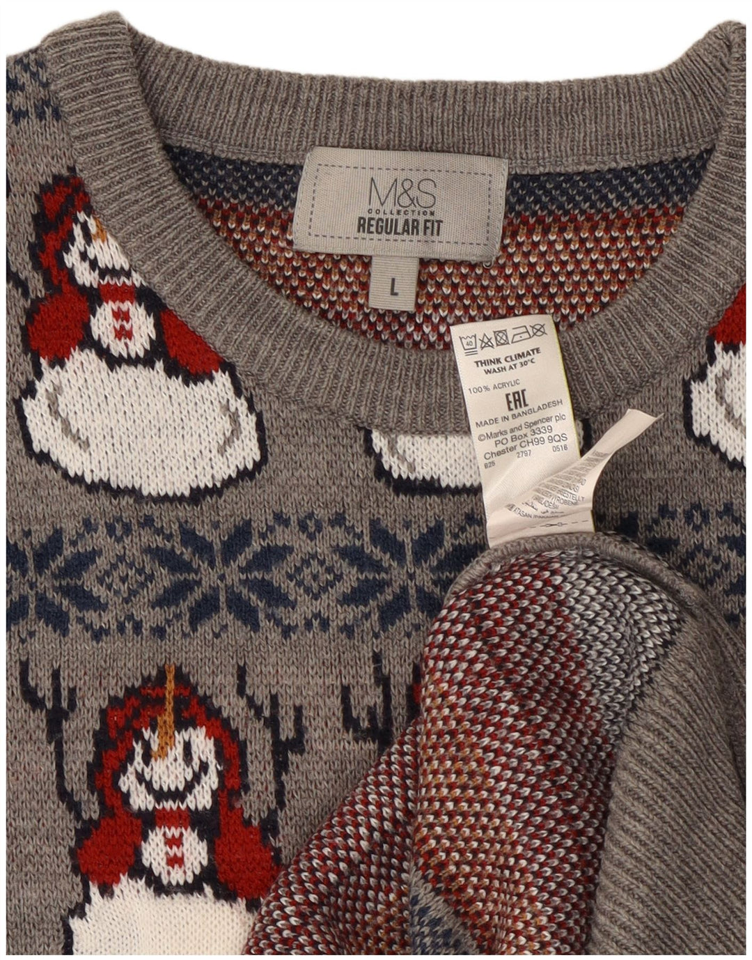 Pulover pentru bărbați Marks & Spencer cu decolteu rotund mare, gri de Crăciun
