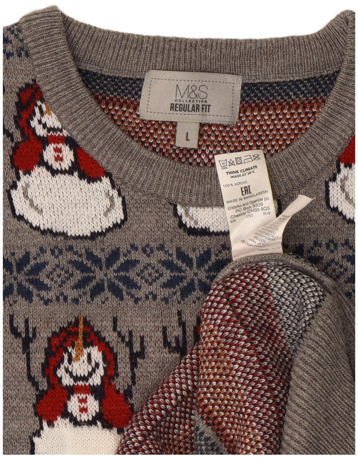Pulover pentru bărbați Marks & Spencer cu decolteu rotund mare, gri de Crăciun