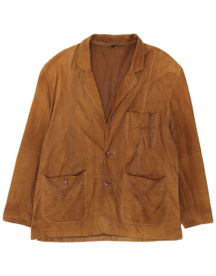 Jachetă pentru bărbați VINTAGE din piele intoarsa cu 2 nasturi UK 42 XL din piele maro