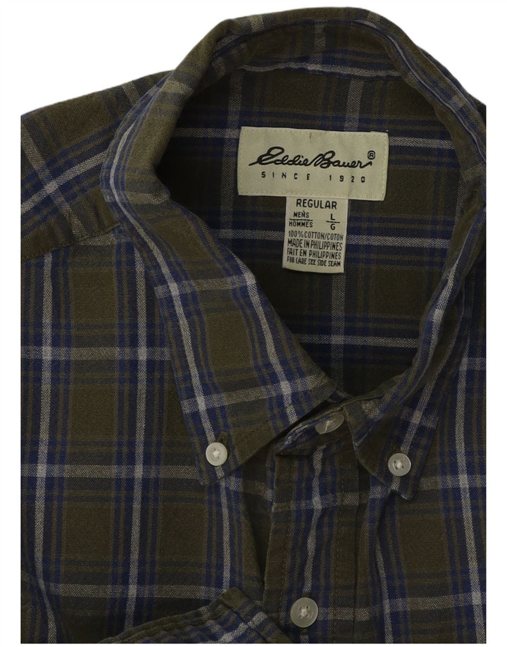Cămașă de flanel pentru bărbați Eddie Bauer, mare, kaki, cu carouri