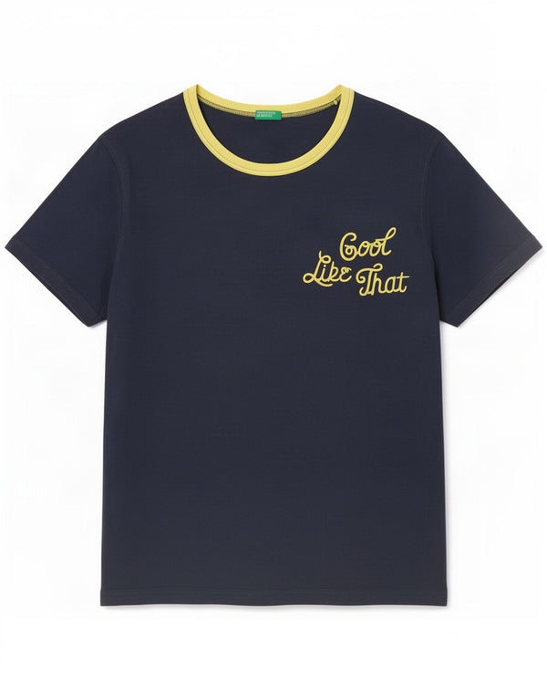 Benetton Mens Graphic T-Shirt Top 2XL Navy Blue Cotton