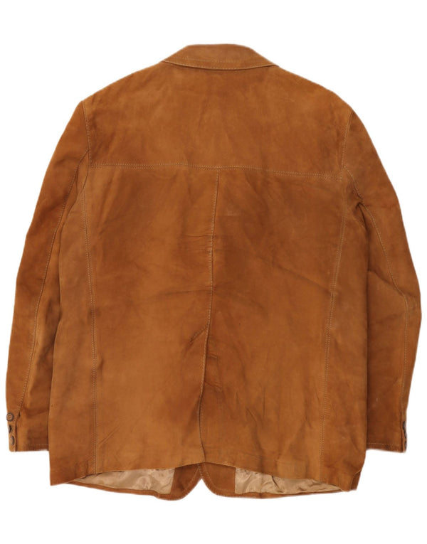 Blazer Vintage pentru bărbați cu 3 nasturi din piele intoarsa, UK 40, mare, bej