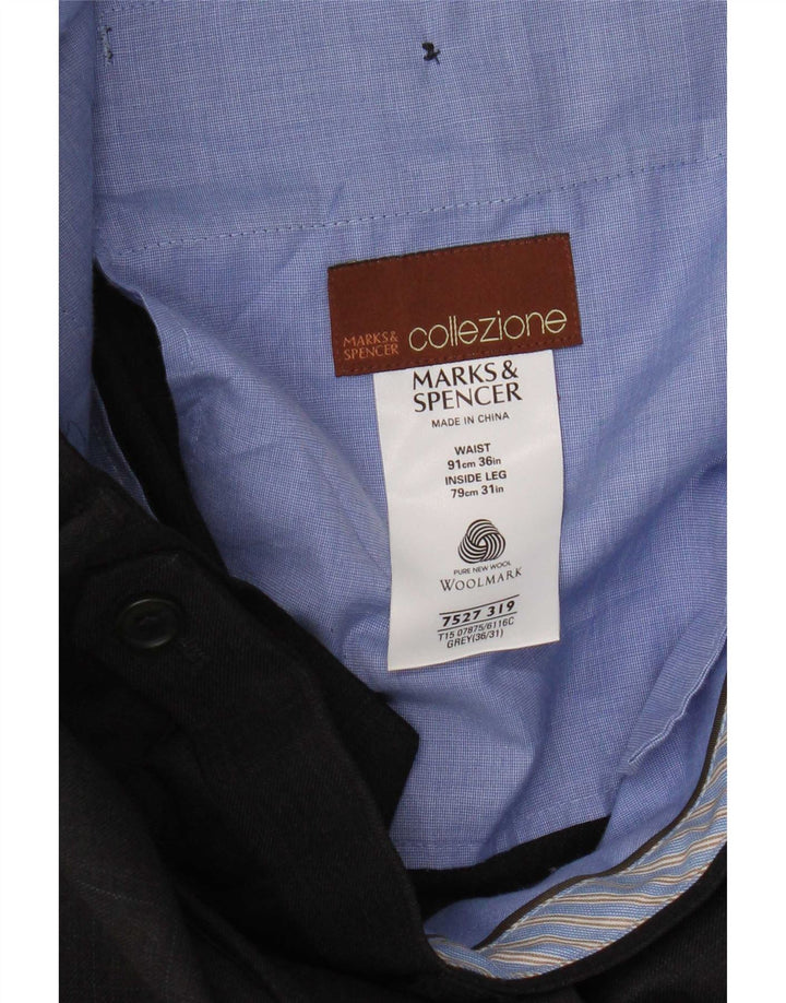 Marks & Spencer Pantaloni drepți pentru costum pentru bărbați L36 L31 Lână nouă cu carouri gri