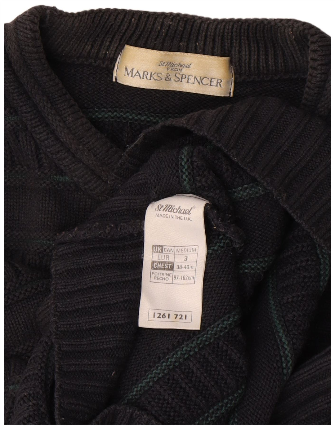 Pulover pentru bărbați Marks & Spencer, cu gât crew, acrilic cu dungi negre medii