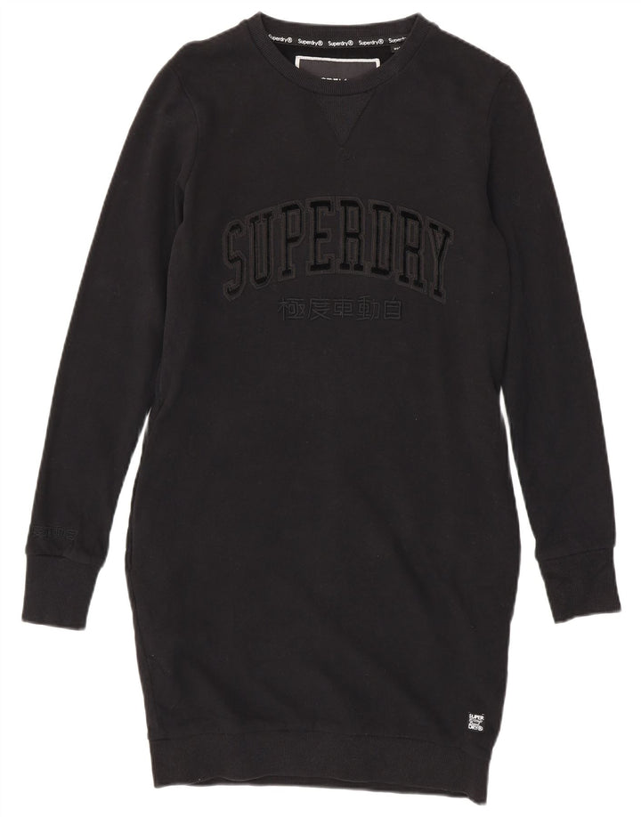 SUPERDRY rochie pulover cu grafic pentru femei UK 12 bumbac mediu negru