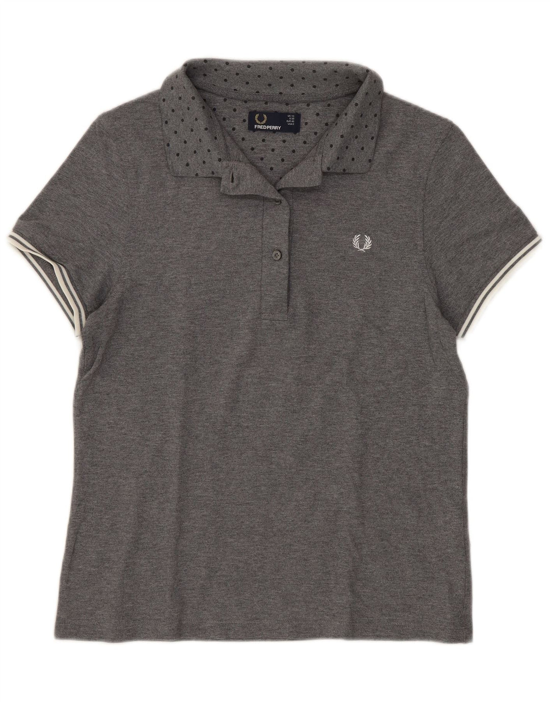 Tricou polo Fred Perry pentru femei UK 12, bumbac cu pete, gri mediu
