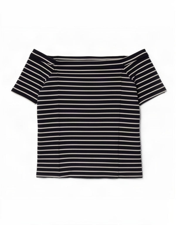 Faza Eight Top cu umeri decupați pentru femei UK 14 Medium bleumarin cu dungi