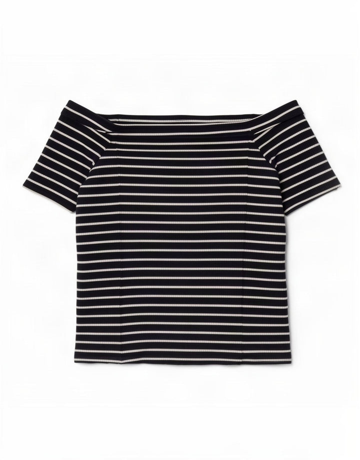 Faza Eight Top cu umeri decupați pentru femei UK 14 Medium bleumarin cu dungi