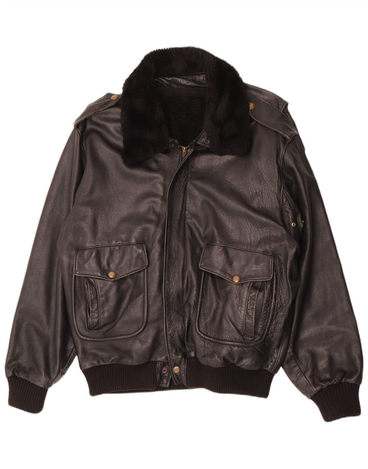 Jachetă militară din piele vintage pentru bărbați IT 56 3XL din piele neagră