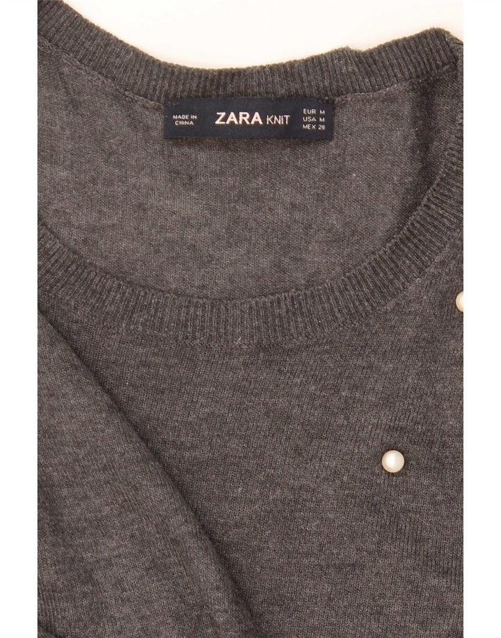Pulover pentru femei Zara cu gât de barcă UK 14 Medium Gri Spotted