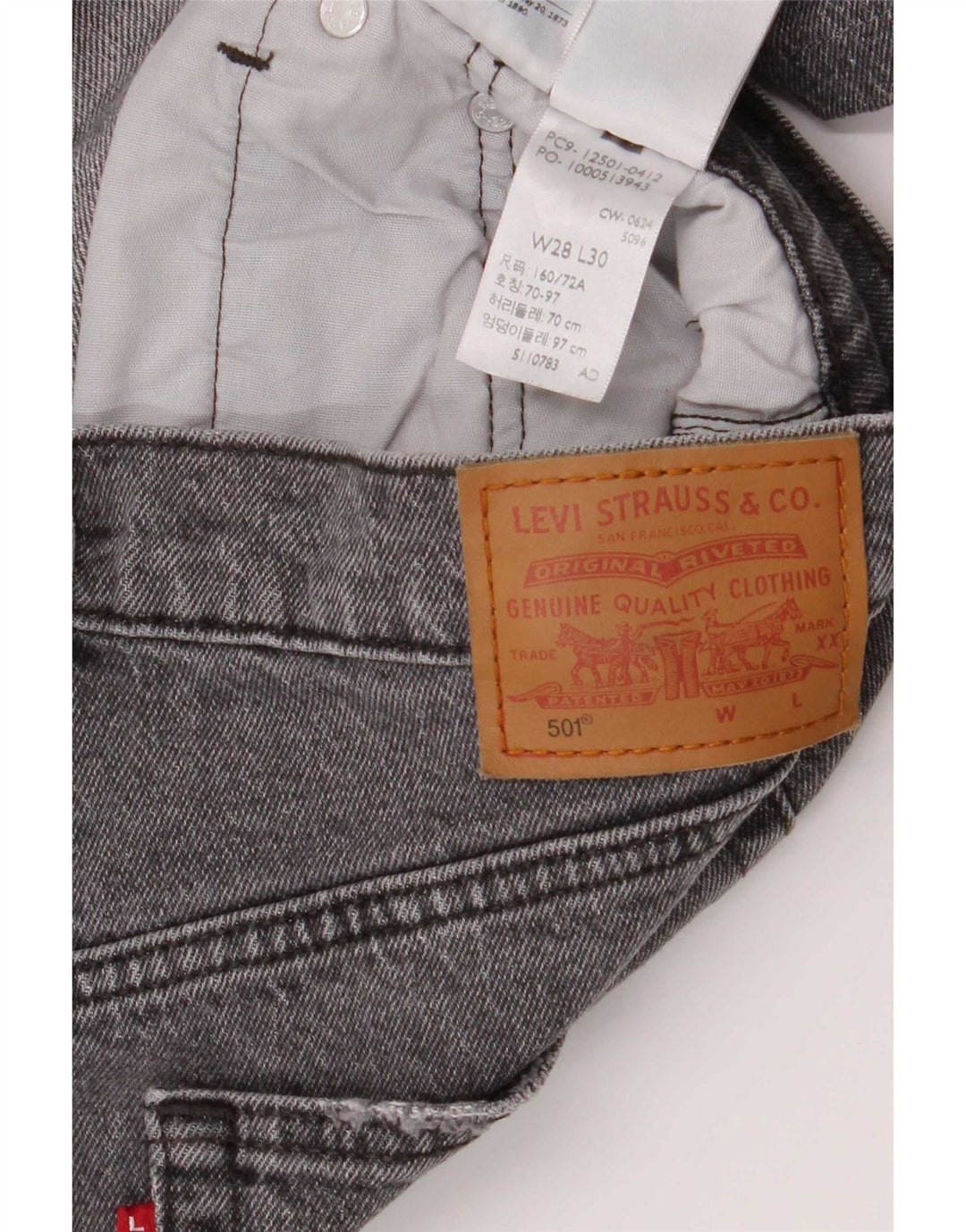 Blugi 501 drepti pentru bărbați Levi's W28 L27 bumbac gri