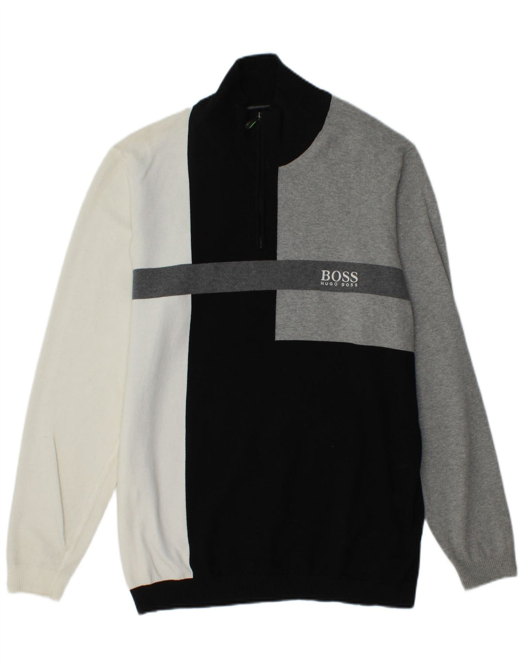 Pulover HUGO BOSS pentru bărbați, cu ajustare normală, cu fermoar și gât, XL, negru, color block