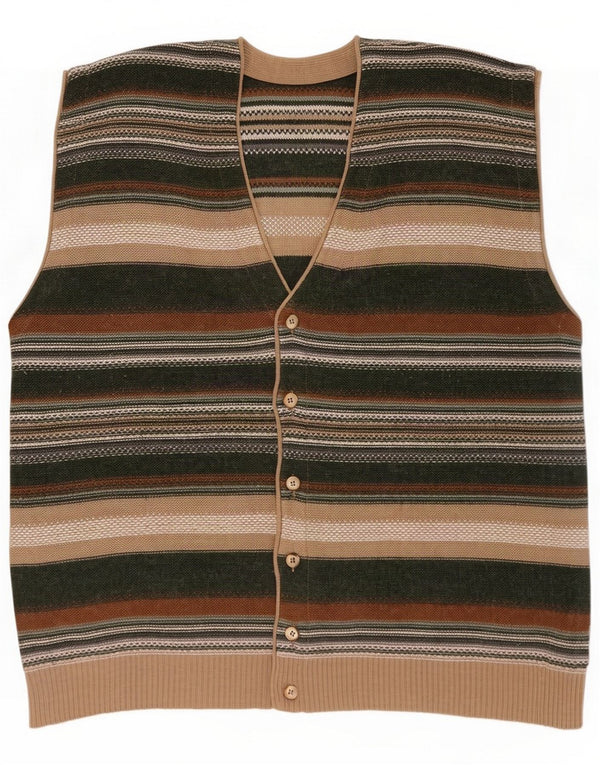 Vintage Mens Sleeveless Cardigan Sweater Large Multicoloured Striped