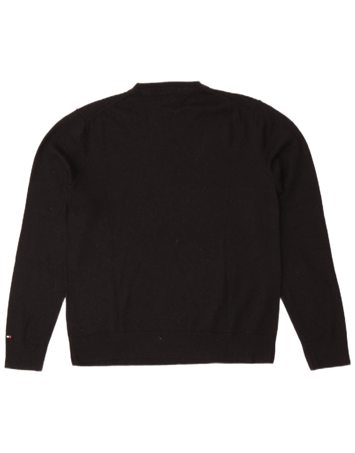 Pulover pentru bărbați Tommy Hilfiger cu decolteu în V, XL, lână neagră