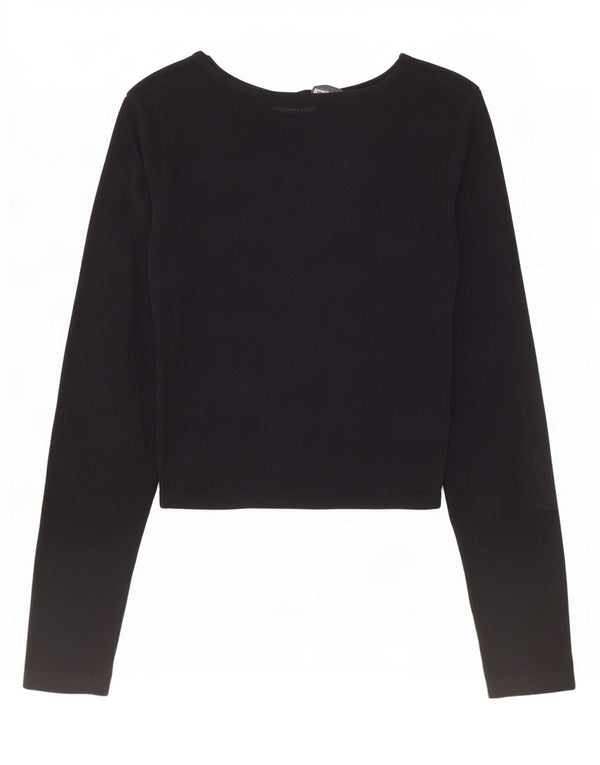 Crop Top pentru femei Zara cu mânecă lungă UK 12 Medium Black Poliamidă