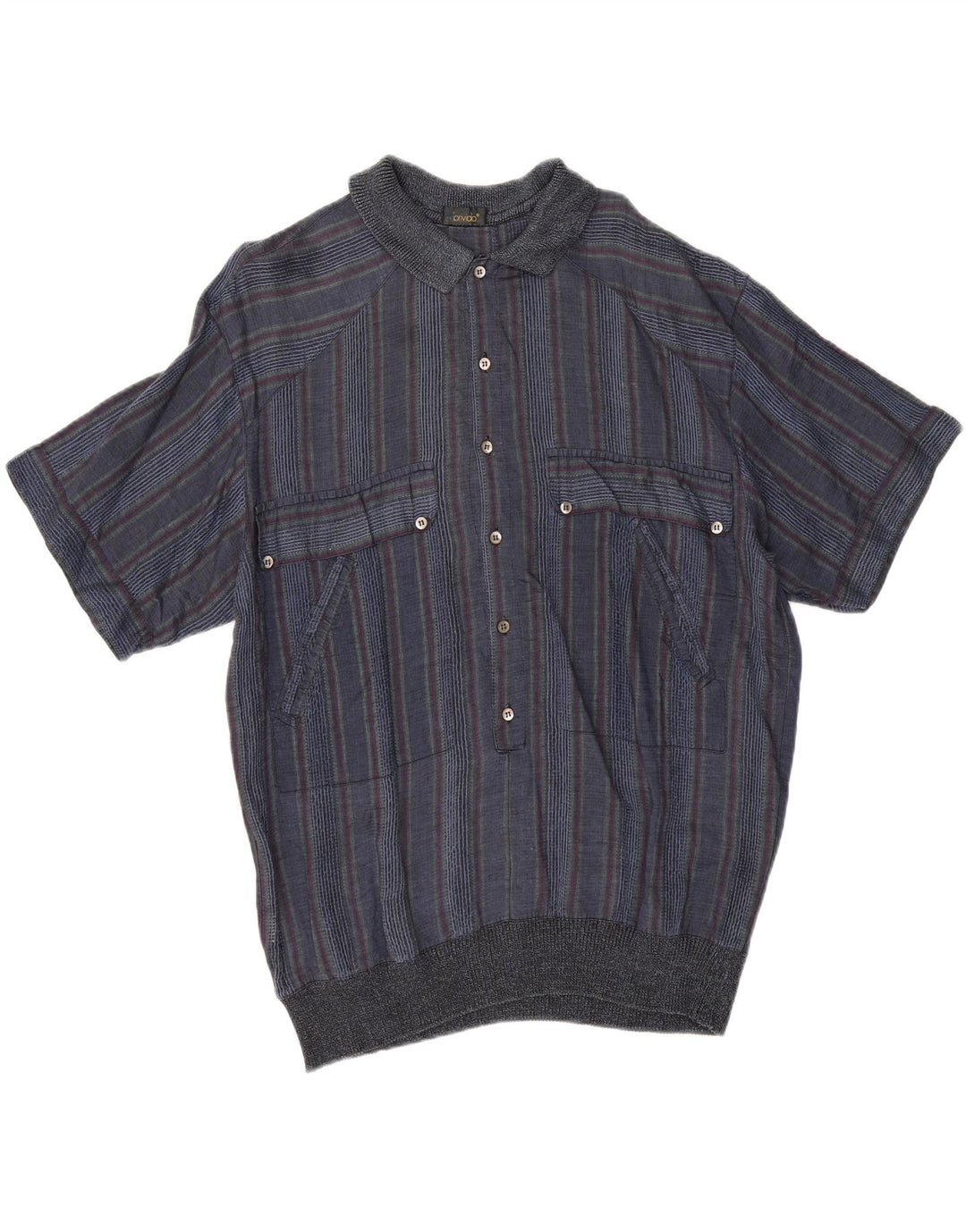 Cămașă pulover cu mânecă scurtă pentru bărbați vintage IT 50 Medium Bleumarin în dungi