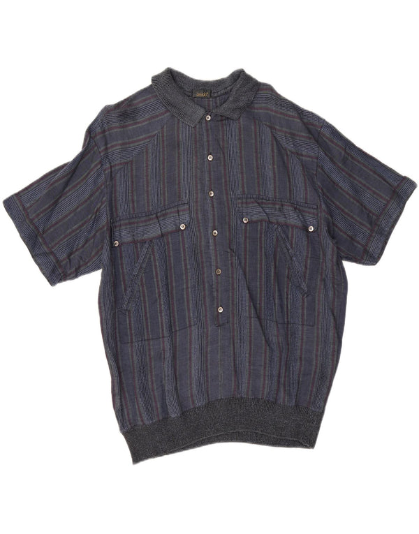 Cămașă pulover cu mânecă scurtă pentru bărbați vintage IT 50 Medium Bleumarin în dungi