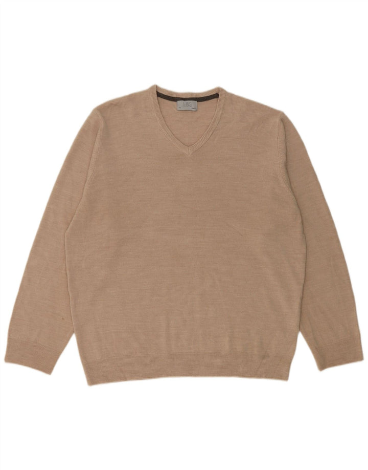 Pulover cu decolteu în V pentru bărbați Marks & Spencer, 2XL, bej, acrilic