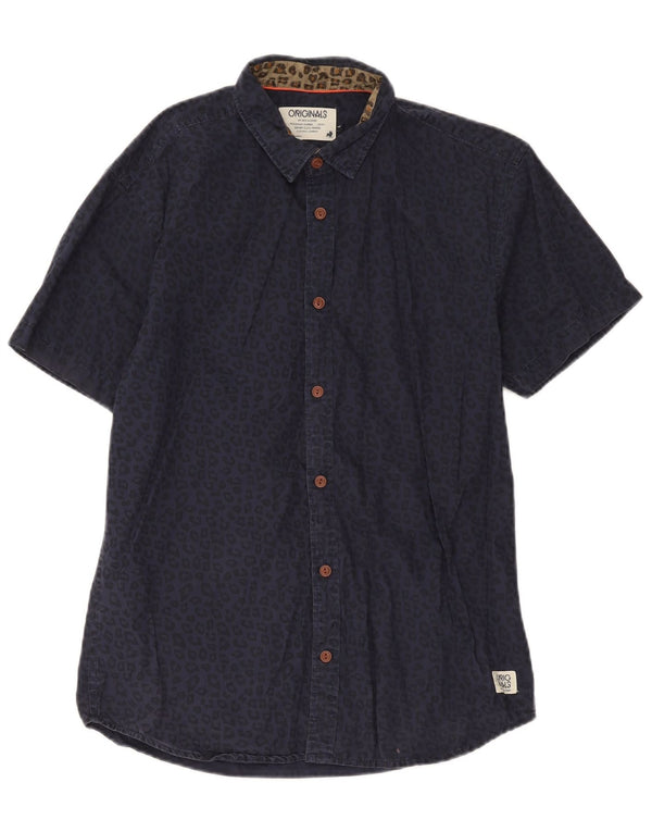 Cămașă Jack & Jones pentru bărbați cu mânecă scurtă, mare, albastru, bumbac cu imprimeu animal