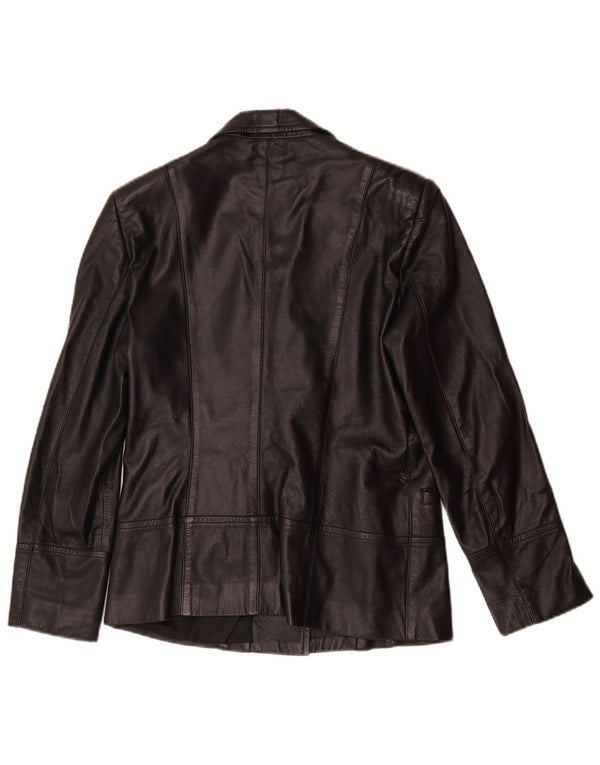 Vintage Womens 1 Button Leather Blazer Jacket UK 14 Medium Black Leather