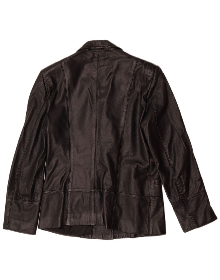 Jachetă vintage din piele cu 1 nasture pentru femei UK 14 Medium din piele neagră