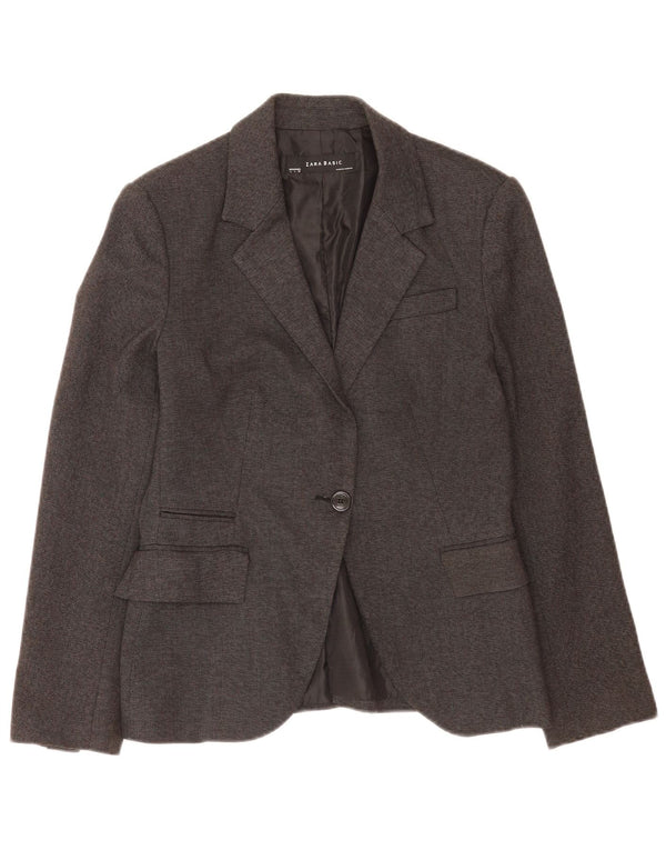 Zara Womens 1 Button Blazer Jacket UK 14 Large Grey Polyester Classic