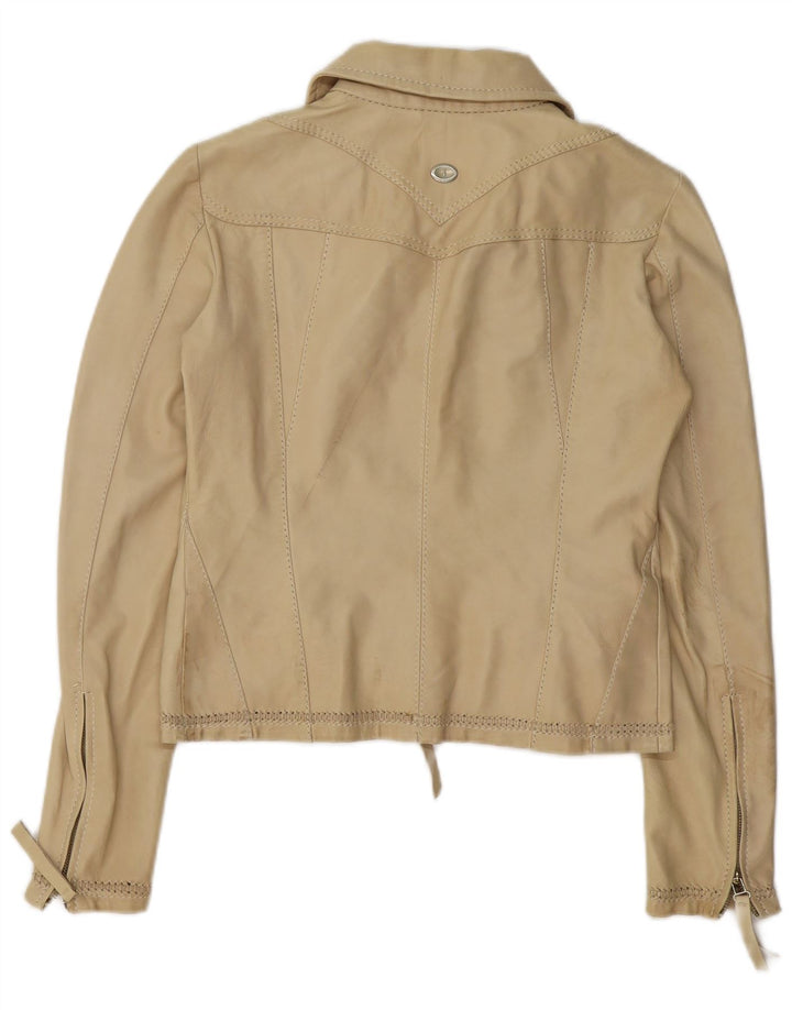 Jachetă de piele TRUSSARDI JEANS pentru femei IT 44 Medium Beige Piele