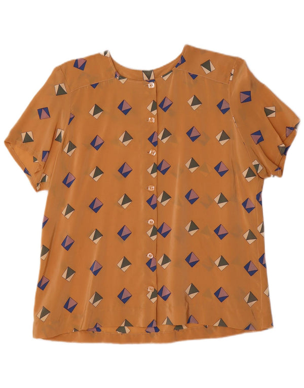 Bluză cămașă cu mânecă scurtă pentru femei vintage UK 16 mare maro geometrică