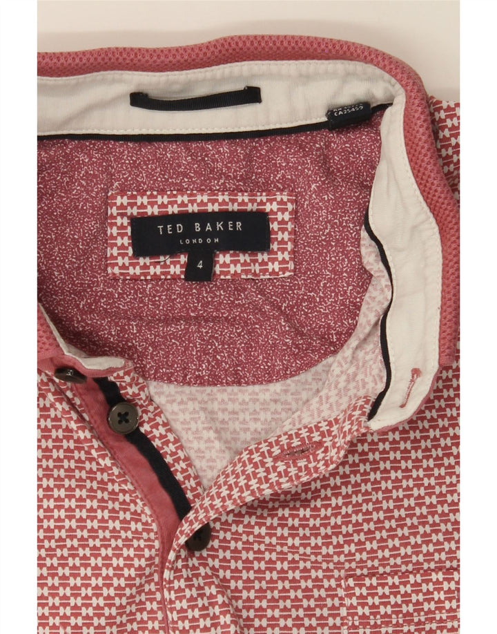 TED BAKER Mens Abstract Pattern Polo Shirt Size 4 Large Red Geometric Vintage Ted Baker and Second-Hand Ted Baker from Messina Hembry 