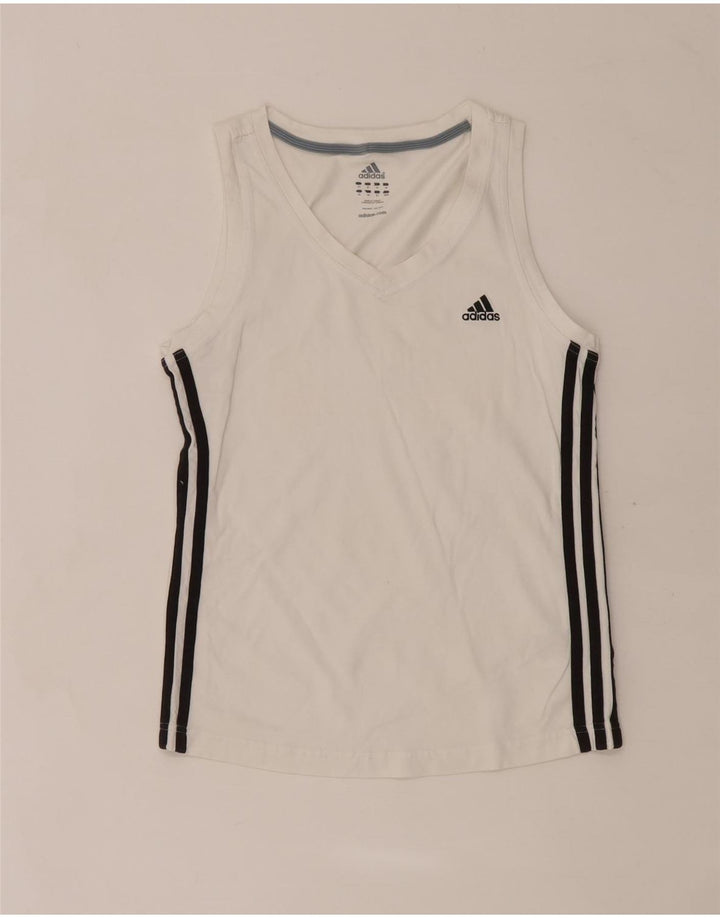Vest Vest Top Femei Adidas UK 14 Medium Alb Bumbac