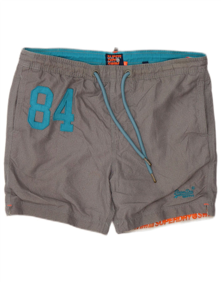 Pantaloni scurți de înot grafic Superdry pentru bărbați, mari, gri, poliester