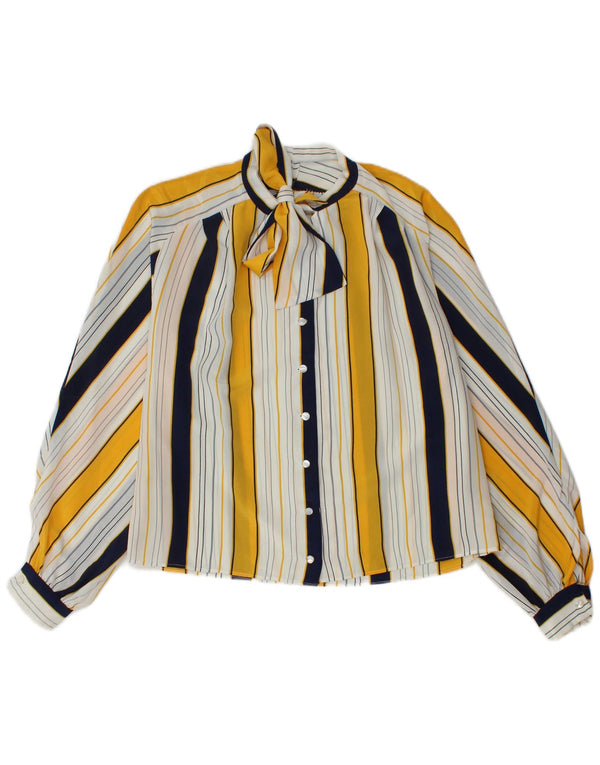 Bluză vintage pentru femei cu cămașă cu cravată în față UK 14, mare, multicoloră, cu dungi