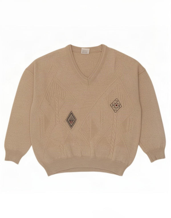 Pulover pentru bărbați Signe Incognito cu decolteu în V IT 56/58 XL Bej Geometric