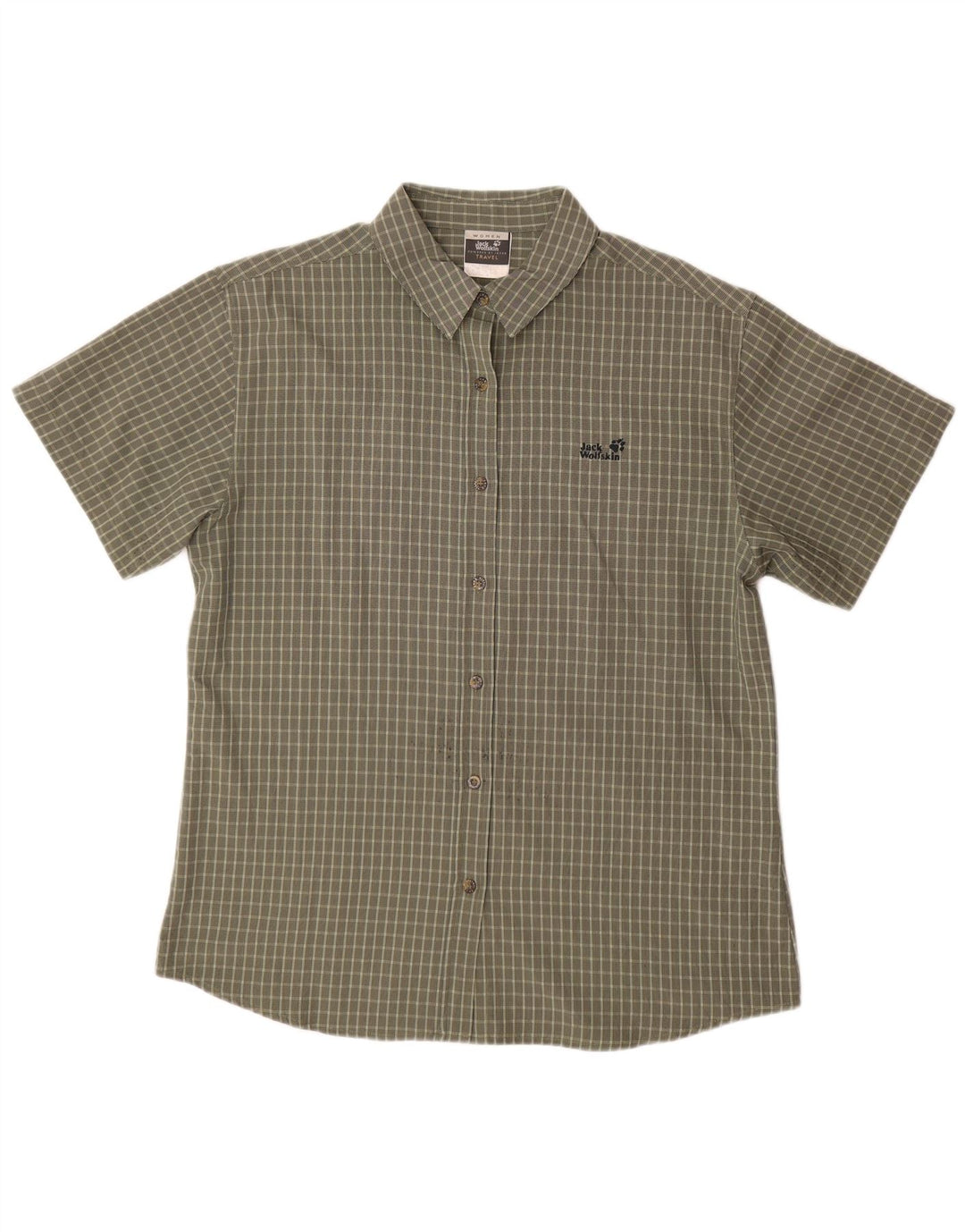 Cămașă cu mânecă scurtă pentru femei JACK WOLFSKIN UK 18 XL Kaki Check Poliester
