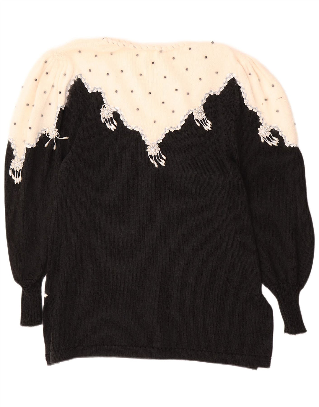 Pulover VINTAGE pentru femei cu gâtul cu barca UK 14 Medium Black Colorblock