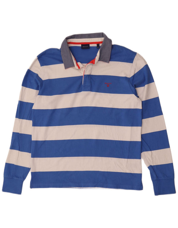 Tricou polo rugby pentru bărbați cu mânecă lungă XL, bumbac cu dungi albastre